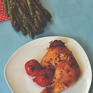 Quick Crispy Chicken with Tomatoes and Asparagus